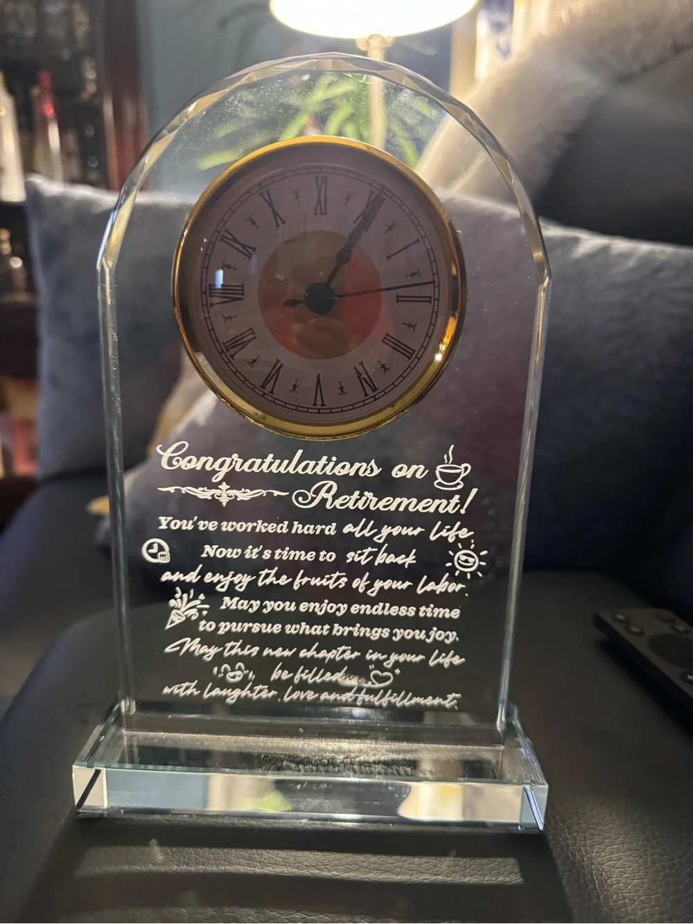Crystal Happy Retirement Glass Clock Plaque - Clear